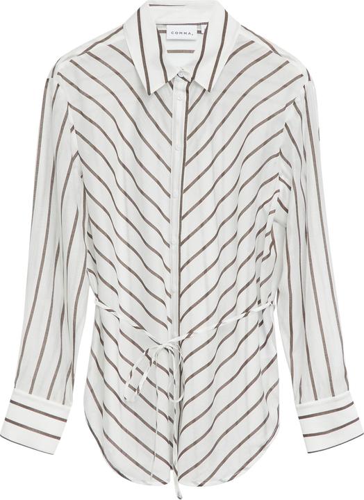 Comma Semitransparente gestreifte Lyocell-Voile-Bluse mit abnehmbarem Gürtel