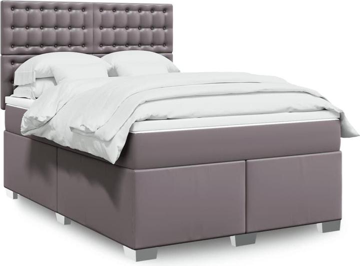 Produktbild vidaXL Boxspringbett Polsterbett Bett mit Matratze Grau 140x190cm Kunstleder (140 x 190 cm)