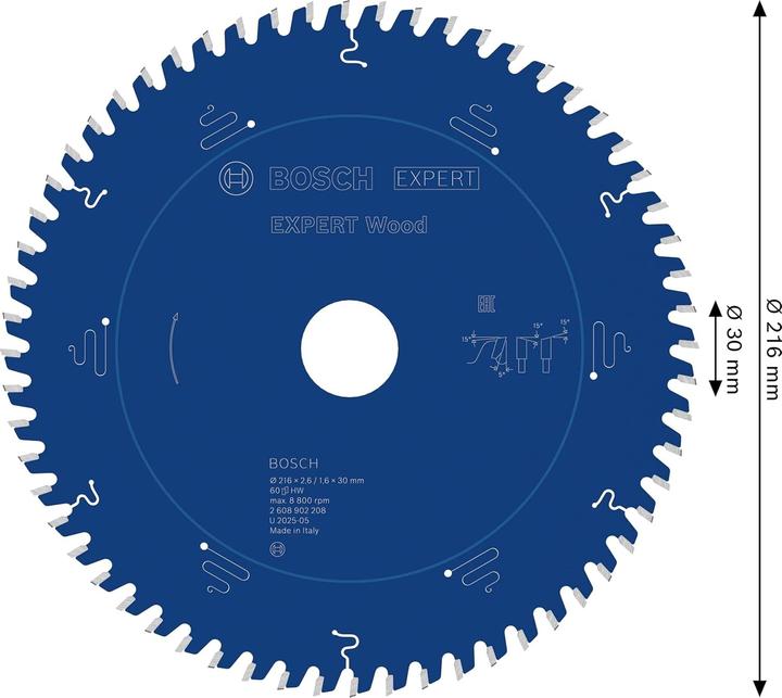 Actual product image Bosch Professional Zubehör Blau Zubehör 2608902208 EXPERT Kreissägeblatt Holz 216 x 2,6/1,6 x 30 mm T60