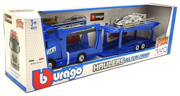 Actual product image Bburago Street Fire 1:43 Haulers - Mercedes-Benz Actros Blue Witch Multicar Carrier And Porche για 3