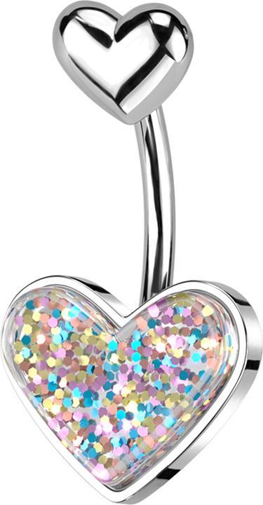Immagine prodotto Star Piercing Banana argento con cuore argento e cuore argento glitterato (Ottone, Acciaio chirurgico 316L)