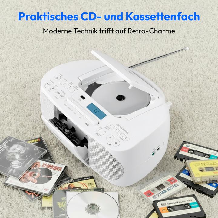 Actual product image Medion LIFE DRX-1 Plus Boombox weiss Radiorekorder mit CD-Spieler und Kassettendeck (DAB+, FM, PLL, Bluetooth)