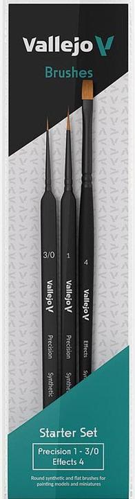 Image du produit Vallejo BRUSH SET / PRECISION - START SET ROUND NO.1, 3/0 TRIANGULAR HANDLE, FLAT NO.4, SYNTHETICS