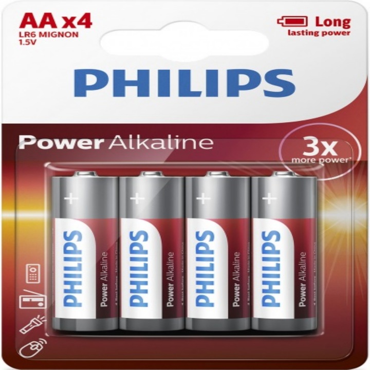Actual product image Philips Battery Power Alkaline AA 4 pieces (4 pcs., AA)