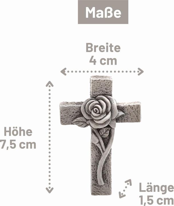 Produktbild Novaliv Grabschmuck Kreuz mit Rose Klein Grabdekoration wetterfest Grabfigueren Kreuz für Friedhof