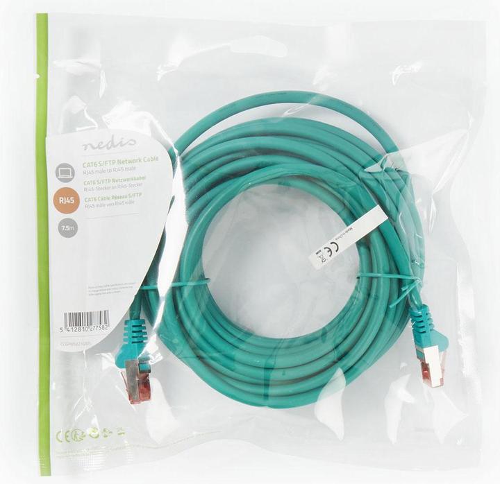 Actual product image Nedis Cat 6 cable RJ45 (8P8C) male RJ45 (8P8C) male S/FTP round PVC LSZH jacket 7.50 m Green (S/FTP, CAT6, 7.50 m)