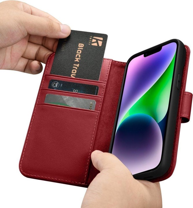 Produktbild iCarer Wallet Case 2 in1 Cover iPhone 14 Plus Anti-RFID Leder Flip Cover Rot (WMI14220727-RD) (Apple iPhone 14 Plus)