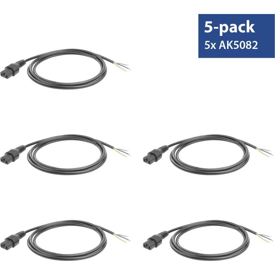 ACT Powercord C13 IEC Lock - open end black 3 m, PC979, 5-Pack (3 m), Stromkabel