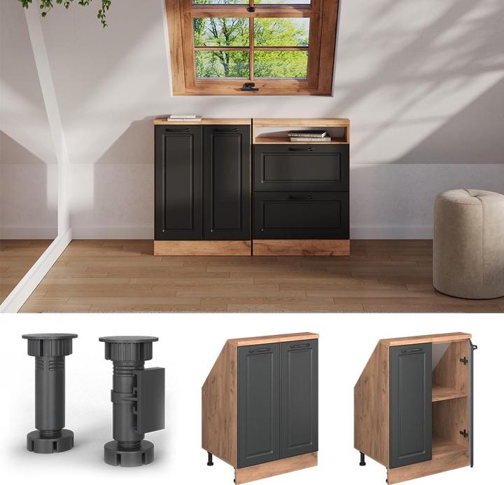 Produktbild Vichy Dachschrägenschrank Rion, Goldkraft Eiche/Anthrazit Landhaus, mit 2 Türen (46 x 60 x 81.60 cm)