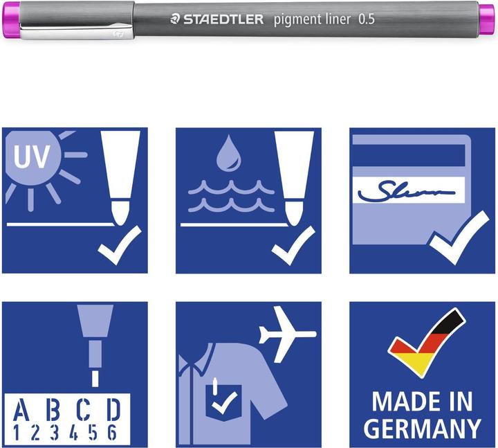 Image du produit Staedtler pigment liner 308 Fineliner, produit unique, fuchsia, env. 0,5 mm (Fuchsia, 1x)