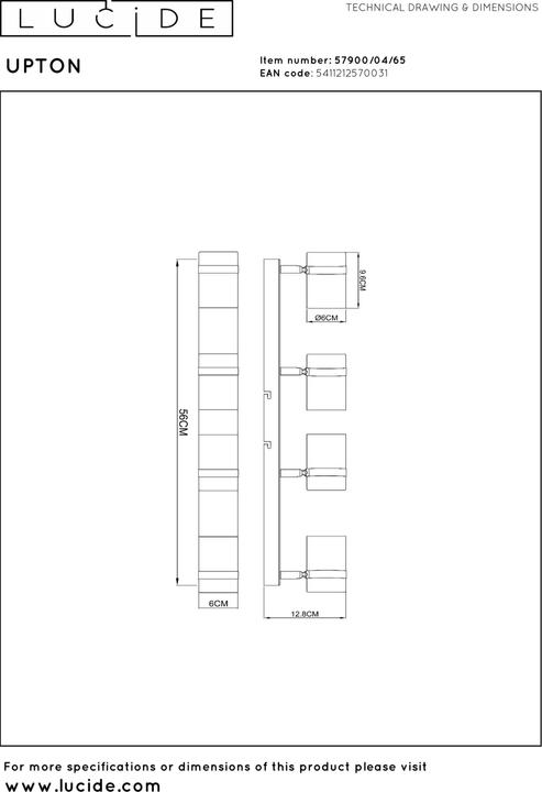 Produktbild Lucide UPTON GU10 Deckenstrahler 4-fach Modern Rauchfarbe 57900/04/65 (GU10)