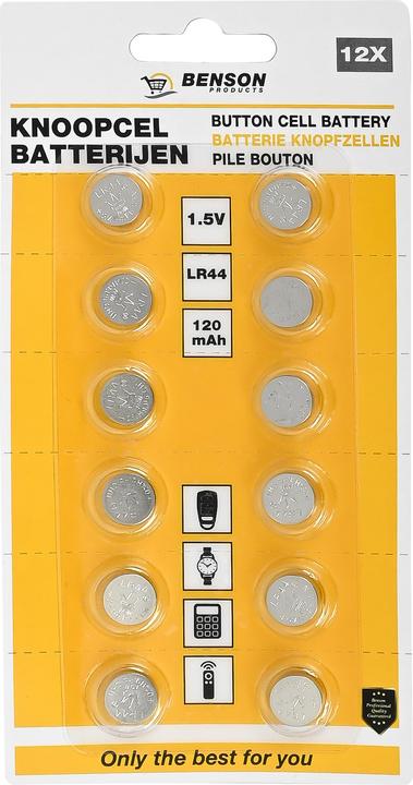 Actual product image Benson Button cell battery 1,5V LR44 12 pcs (12 pcs., LR44)