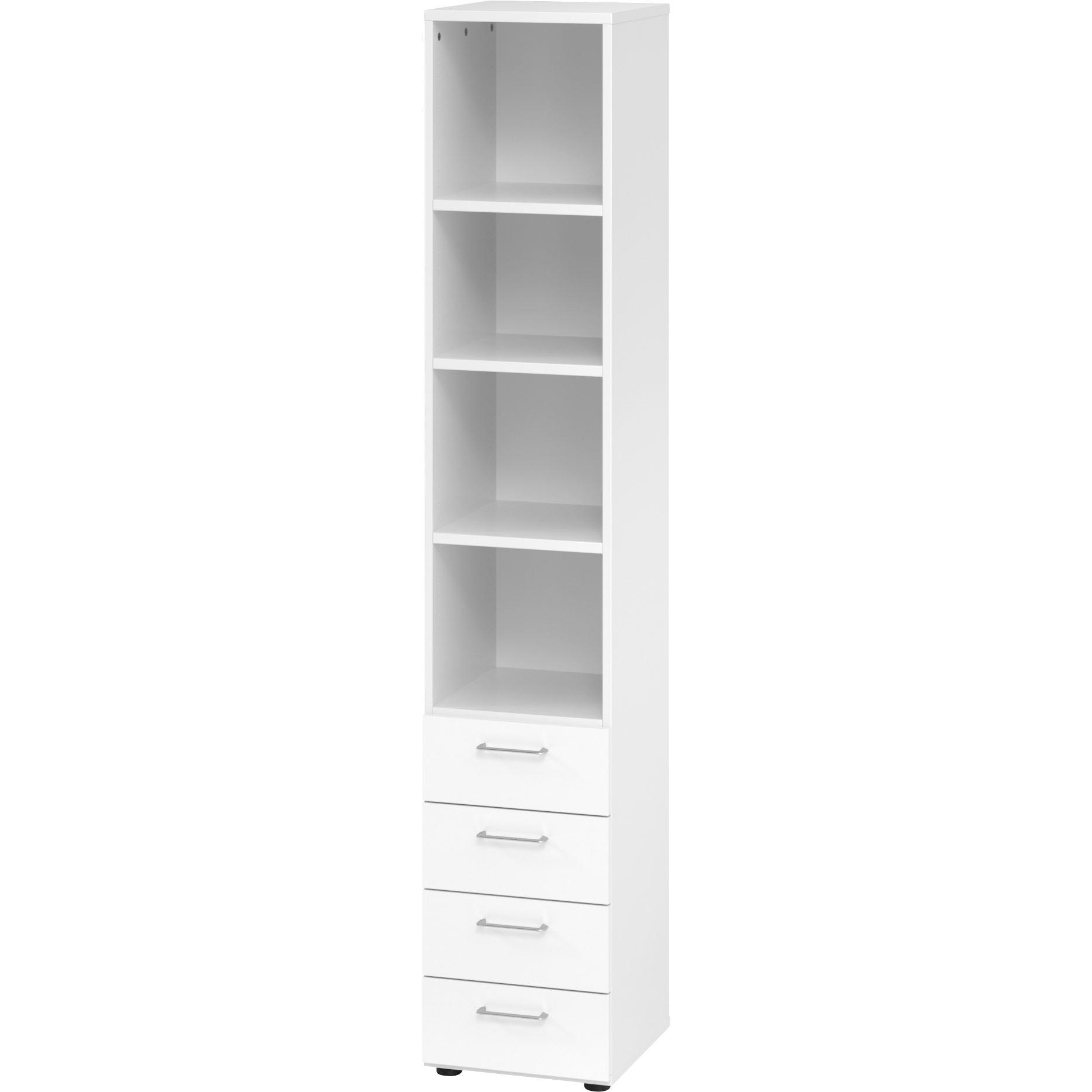 0, Aktenschrank, Regal 6OH, 4 Schübe, BS Weiss/Weiss