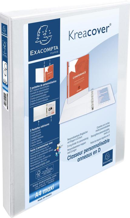 Image du produit Exacompta Classeur personnalisable rigide 2 poches KreaCover - 2 anneaux en D 30mm - A4 maxi - Blanc (A4, 47 mm, 130 pièce(s))