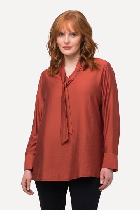 Produktbild Ulla Popken Schluppen-Bluse, Mikrostreifen, V-Ausschnitt, Langarm (54)