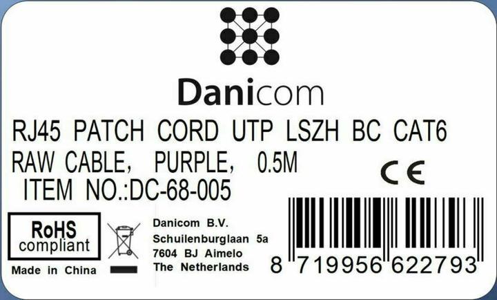 Produktbild Dsit CAT6 Netzwerkkabel, U/UTP, 0.50 meter, Viollett, 100% Kupfer (CAT6, 0.50 m)