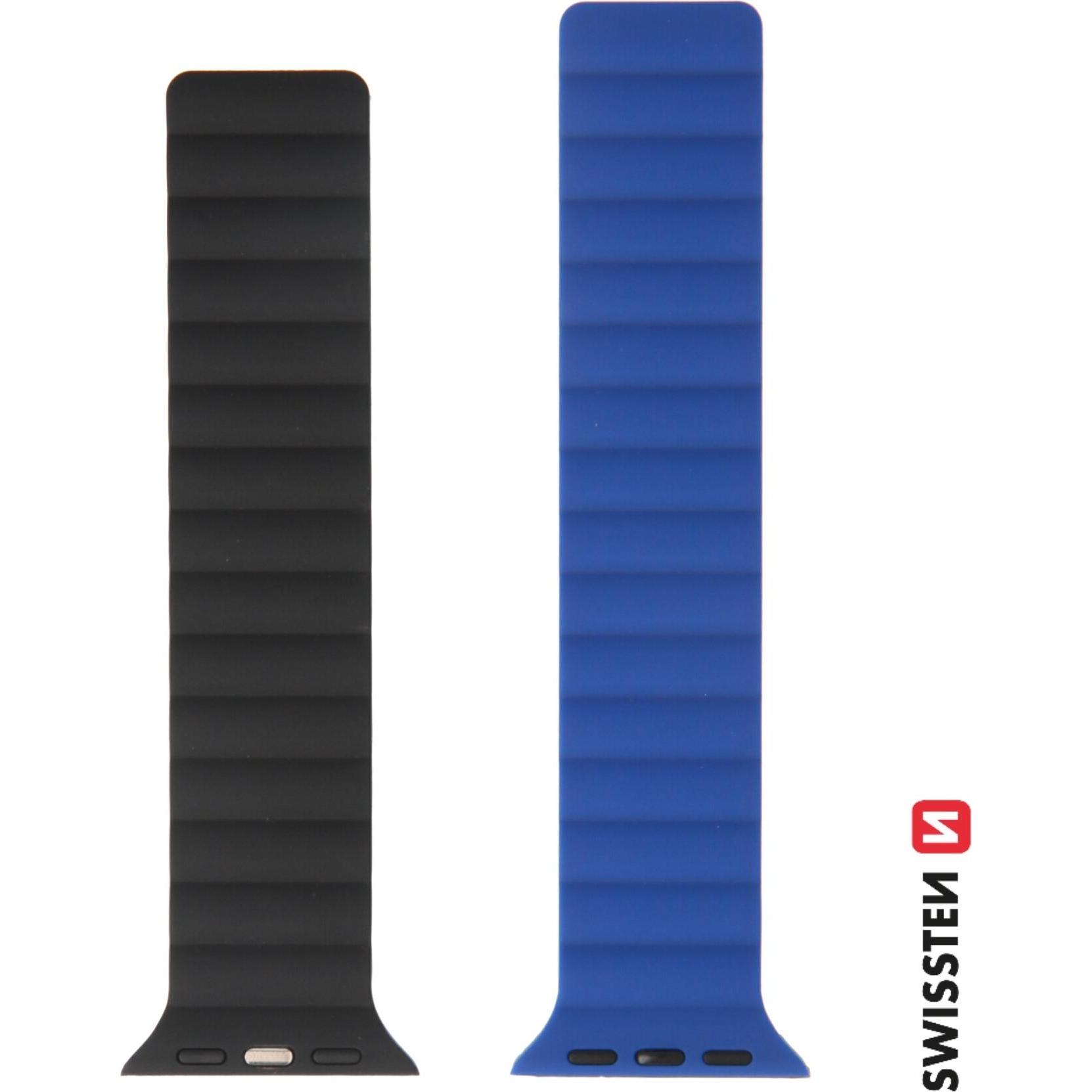 Thumbnail - Swissten Silicone Band for Apple Watch - Magnetic 42/44/45/49 mm Blue/Black (Silikon, 3, 4, Apple Watch Series 1, Ultra)...