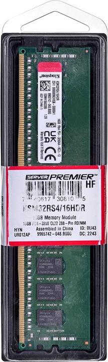 Image du produit Kingston Mémoire DDR4, ECC Reg, CL22, DIMM, 1Rx4, Hynix D Rambus (1 x 16GB, 3200 MHz, RAM DDR4, DIMM)