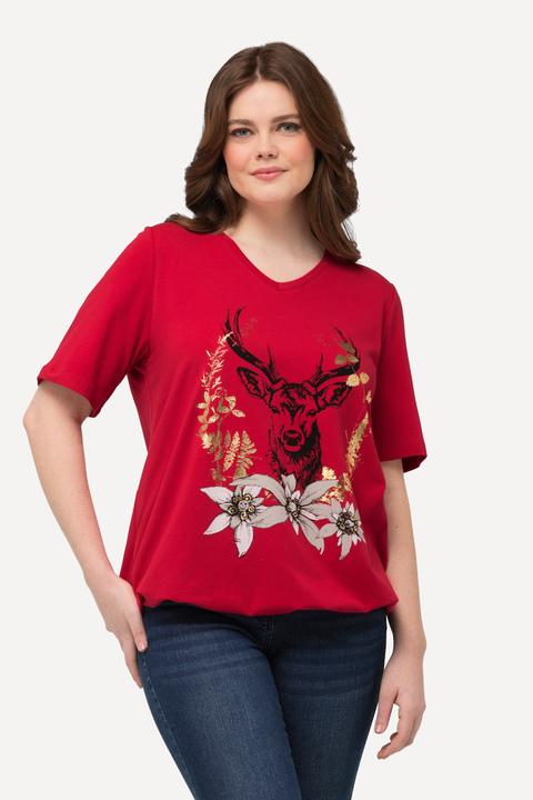 Produktbild Ulla Popken T-Shirt, Trachtenmotiv, V-Ausschnitt, Halbarm, Elastiksaum (42, 44)