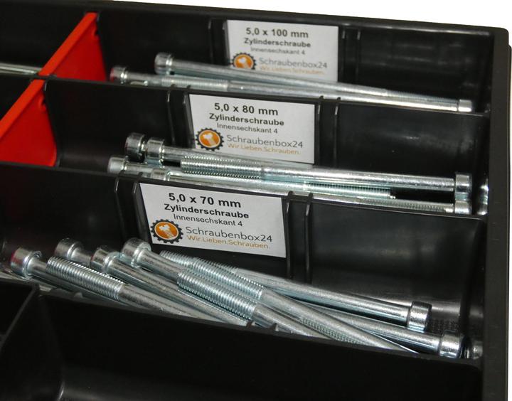 Produktbild Schraubenbox24 90 tlg Zylinderschrauben Sortiment M5 // 65mm-100mm Schrauben Set Schraubenbox DIN 912/ISO4762 Bolz (90 Schrauben pro Stück)