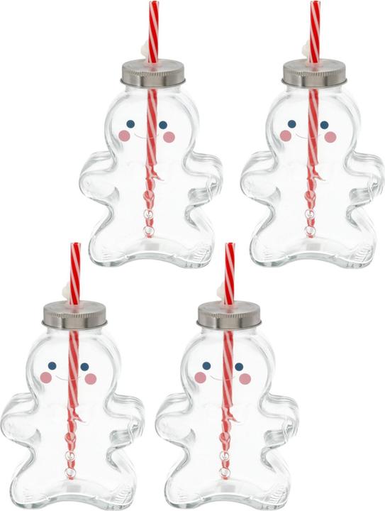 Produktbild Novaliv 4X Tassen Glühwein 440 ml Personalisierte Weihnachtstasse mit Trinkhalm - Lebkuchenmann als (440 ml, 4x)