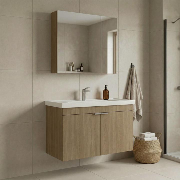 Produktbild Homitis Desna 90 Bathroom Cabinet With Sink & Mirror Set (2 Pieces)