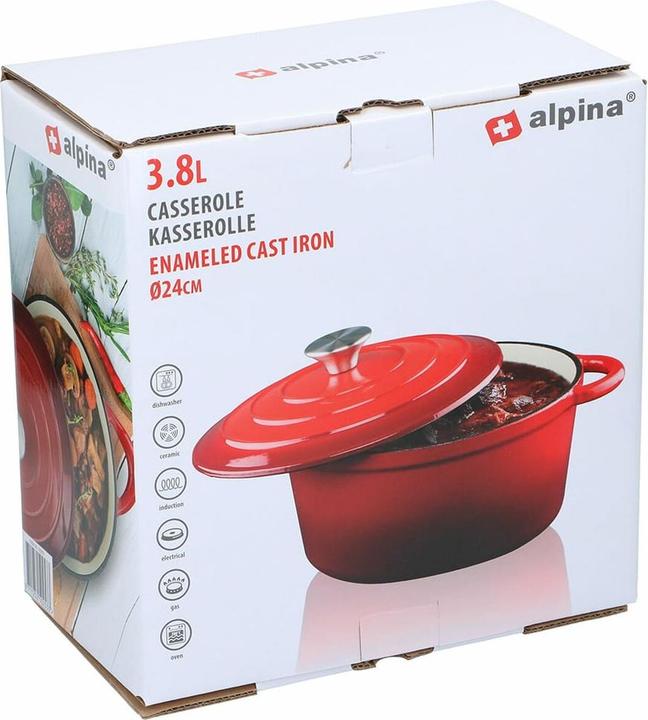 Image du produit alpina Casserole enamel cast iron Red (Fonte, 24 x 11.80 cm)