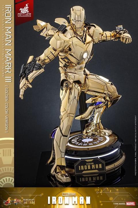 Actual product image Hot Toys Iron Man figurine Movie Masterpiece Diecast 1/6 Iron Man Mark III (Gold Color Version) Exc