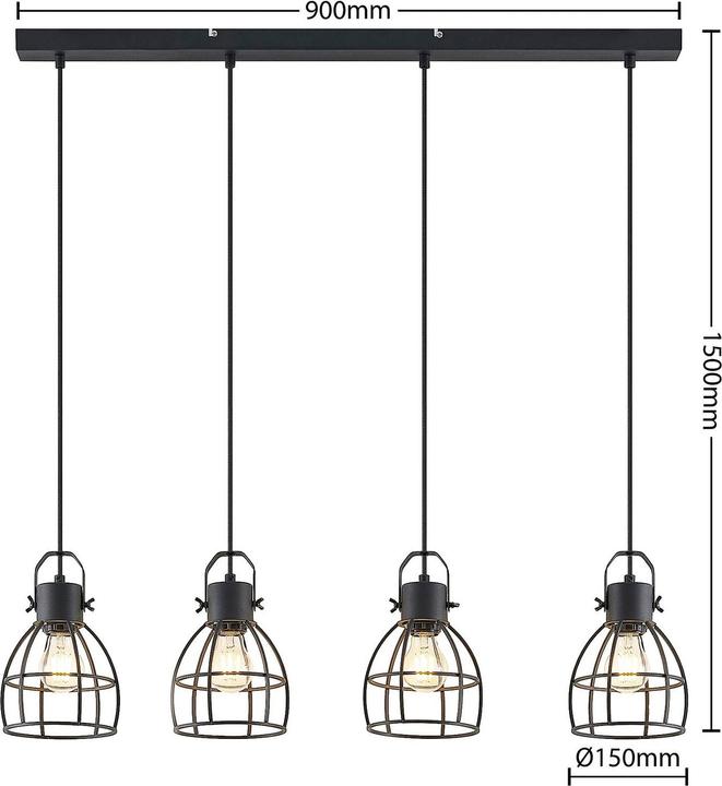 Actual product image Lindby Flintos 4 pendant light Black (E27)
