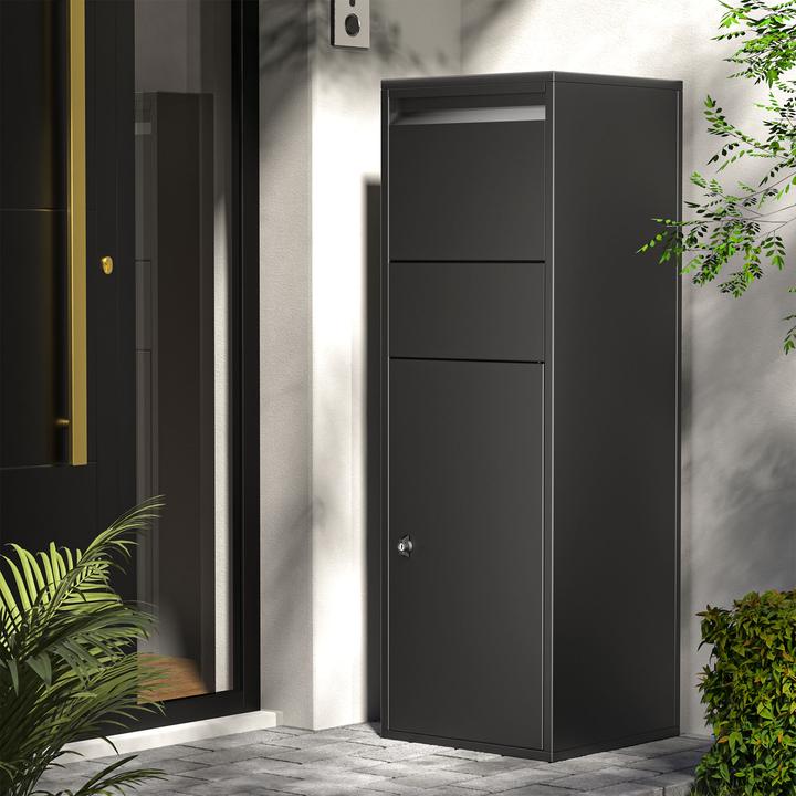 Produktbild Wiltec Paketkasten Briefkasten schwarz 46x45x140cm Paketbox Zuhause Päckchen
