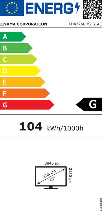 Label énergétique iiyama ProLite LH4375UHS-B1AG (3840 x 2160 pixels, 42.50")