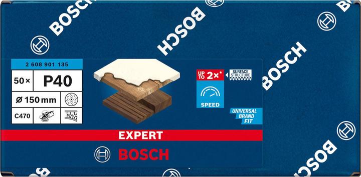Immagine prodotto Bosch Professional Zubehör Expert C470 Carta vetrata multiforo per levigatrice rotorbitale, 150 mm, G 40, 50 pezzi. (40)