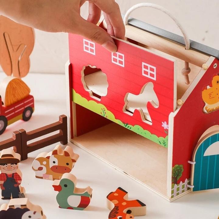 Produktbild Activity Board Holzscheune, Puzzle-Spielzeug, Lernspielzeug, Baby-Bauernhof, Vorspielen, Baby-Geschenk