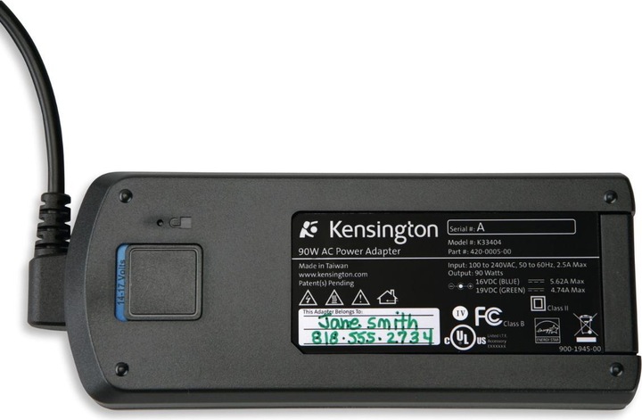Actual product image Kensington Wall/Car/Air Laptop Power Adapter with USB (90 W)