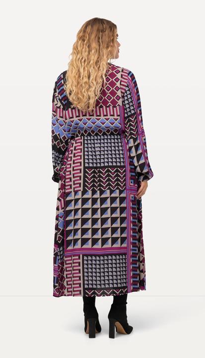 Image du produit Ulla Popken Robe midi avec effet cache-coeur, décolleté en V et manches longues, imprimé patchwork (42, 44)