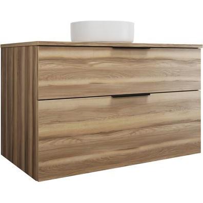 burgbad, Badmöbelset, Eqio Keramik-Aufsatzwaschtisch mittig, rund, inklusive Waschtischunterschrank, Breite 1000m