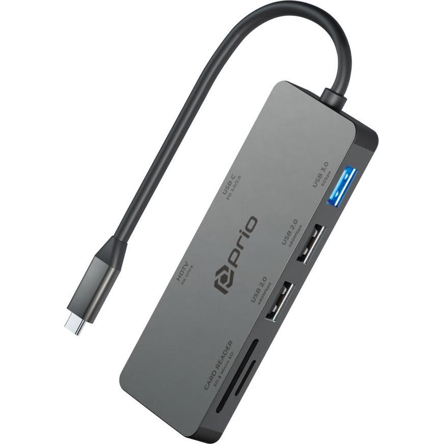 prio 7 in 1 Multiport USB C Adapter (USB, USB), Mobilgerät Adapter, Silber