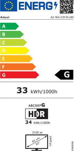 Energy Label Arozzi TFT Nova 32" IPS 180Hz waldgrün (2560 x 1440 pixels, 32")