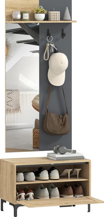 Produktbild Homcom Garderobe Set MDF, Spiegel Naturholz