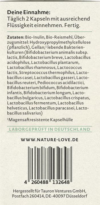 Nährwerte und Zutaten Nature Love Probiona Kulturen Komplex (120 Stück, Kapseln, 61 g)