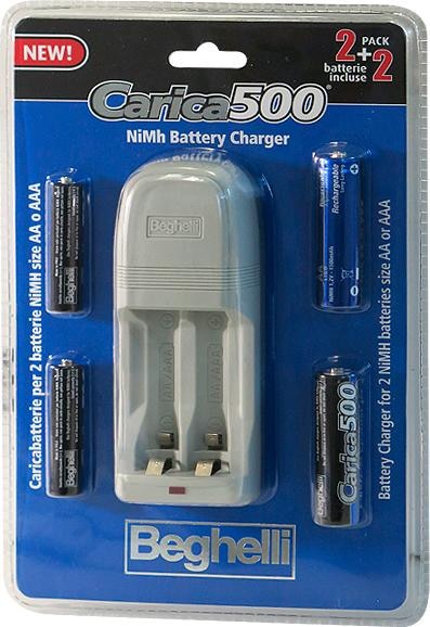 Immagine prodotto Beghelli Caricabatteria carica500 pack 2xaa 1500mah 2x (AA, AAA, Caricabatterie senza batteria)