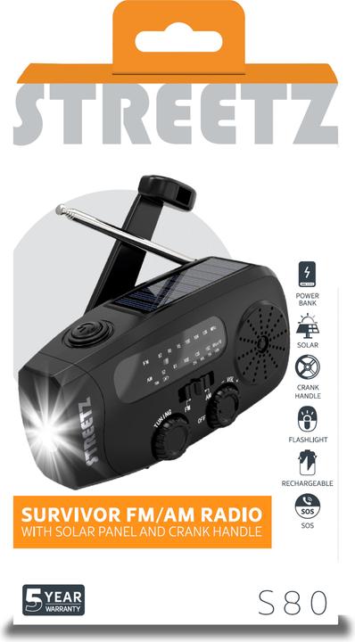 Produktbild Streetz S80 Crank Radio, solar panel, black (AM, FM)
