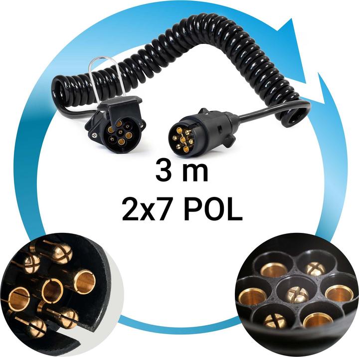 Produktbild Wiltec 7-poliges Spiralkabel 3m Anhängerkabel PVC Verlängerungskabel Stecker Buchse