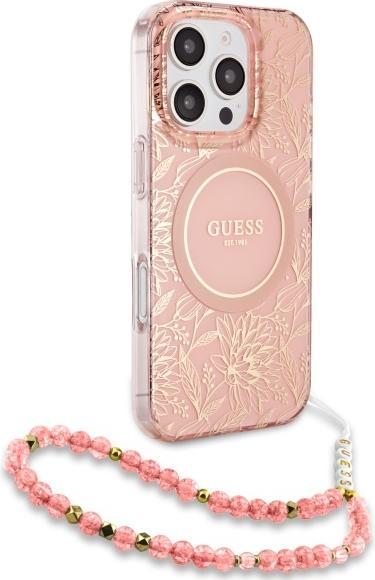 Productafbeelding Guess Bloemen met parelband hoesje voor Apple iPhone 16 Pro - roze (Apple iPhone 16 Pro)