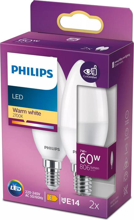 Produktbild Philips LED 60W B38 E14 WW FR ND 2SRT6 (E14, 806 lm, 2 x)