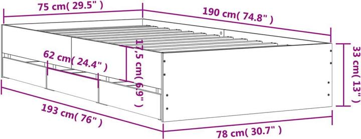 Image du produit VidaXL Cadre de lit avec tiroirs (75 x 190 cm)