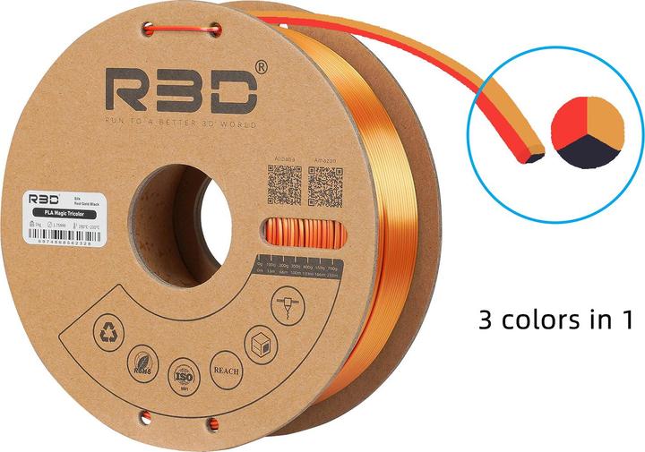 Produktbild R3D eSilk Mystic-PLA Schwarz-Rot-Gold Filament 1.75mm 1Kg (PLA, 1.75 mm, 1000 g)