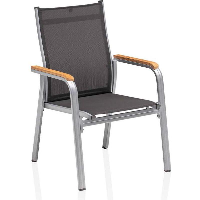2x Kettler, Gartenstühle, Granada Stapelsessel zerlegt Aluminium/Outdoorgewebe Teak Armlehnen