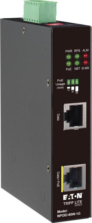 Immagine prodotto Eaton Iniettore PoE Gigabit Ethernet industriale 60W PoE++ 802.3bt Midspan da -40 a +75 DIN ra (802.3bt (PoE+++), 60 W)