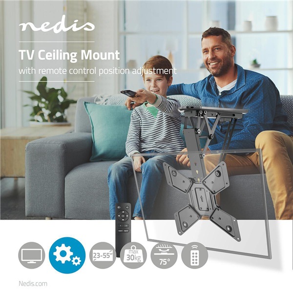 Immagine prodotto Nedis Supporto a soffitto motorizzato per televisori - 23 - 55 pollici - Max. 30 kg - 2 preimpostazioni (Soffitto, 55", 30 kg)
